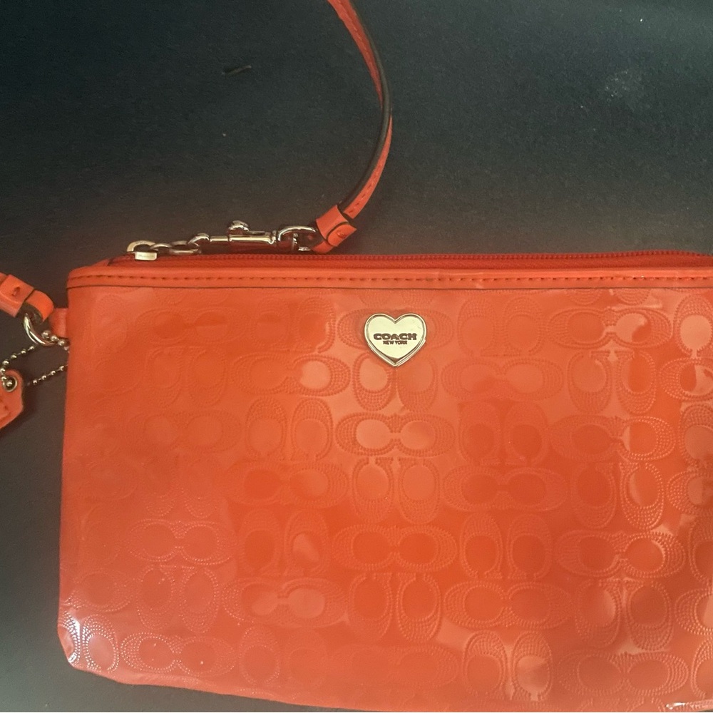 Coach Heart Logo Orange Wristlet